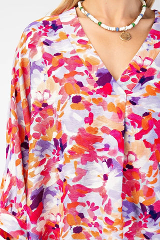Pink floral v neck blouse