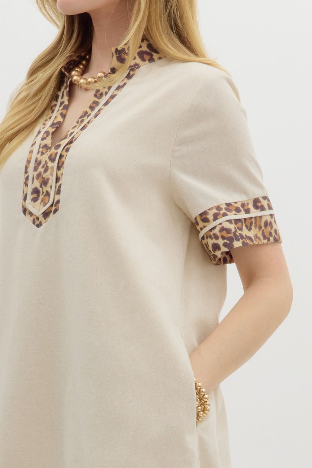 Oatmeal linen blend mini dress