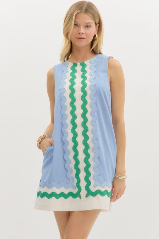 Blue ric rac mini dress