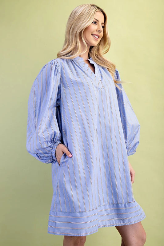 Pinstriped blue mini dress