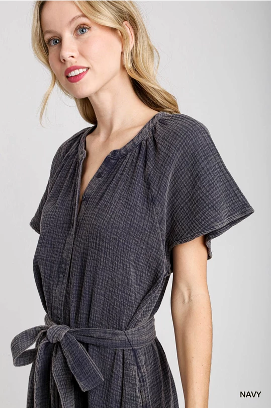 Navy gauze midi dress