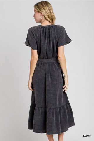 Navy gauze midi dress