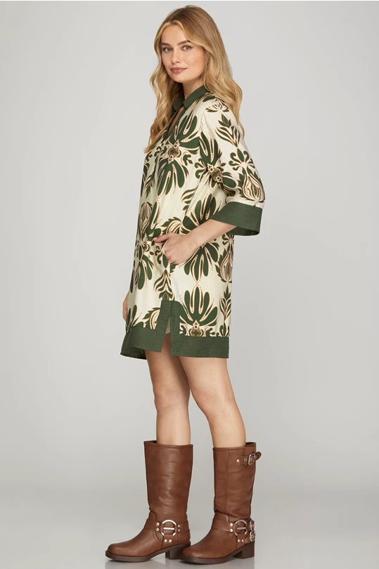Olive graphic print mini dress