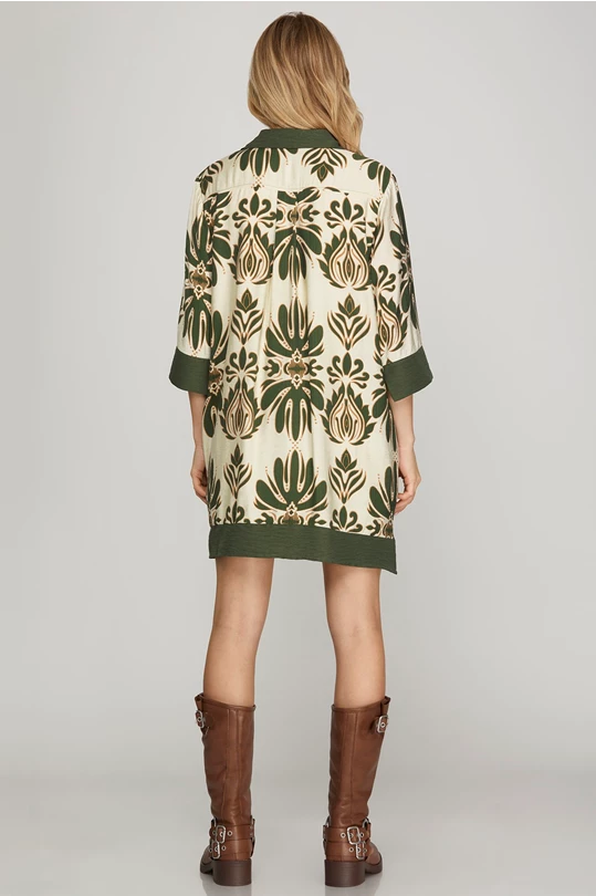 Olive graphic print mini dress