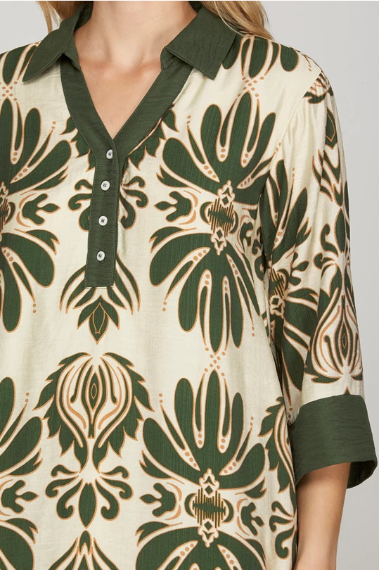 Olive graphic print mini dress