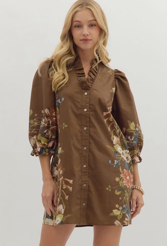 Brown floral mini dress