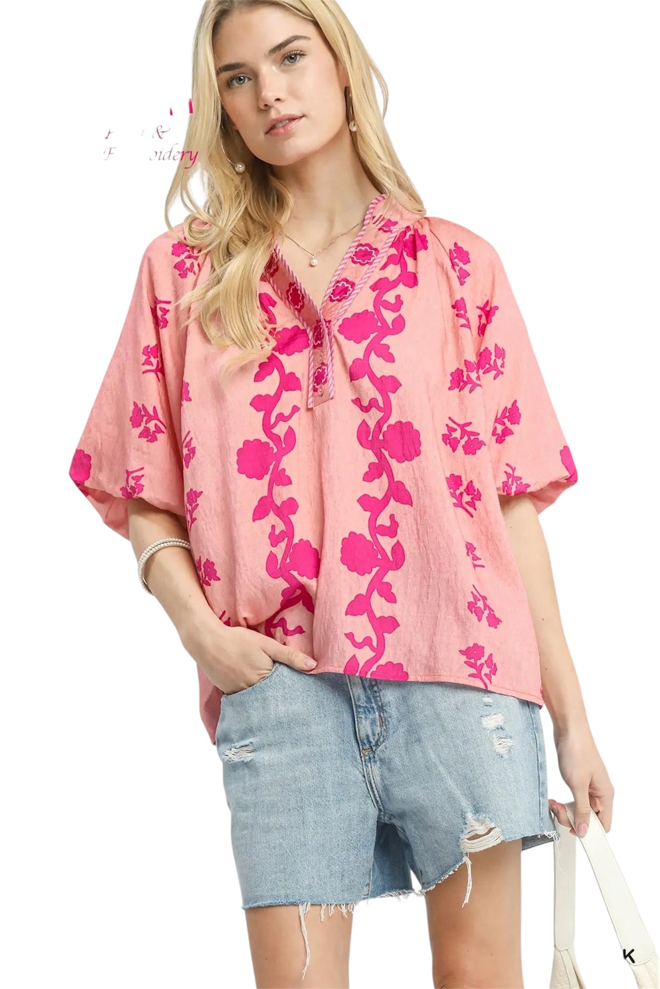 Umgee light pink floral top