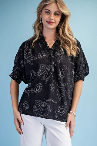 Lightweight Gigio black with white floral print top