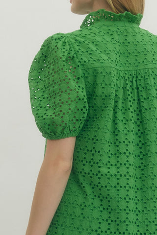 Entro Kelly Green Eyelet Midi Dress