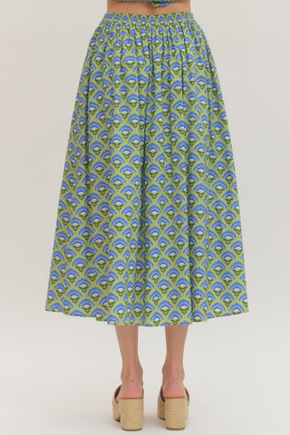 Green and blue floral patterned skirt by  Entro midi length