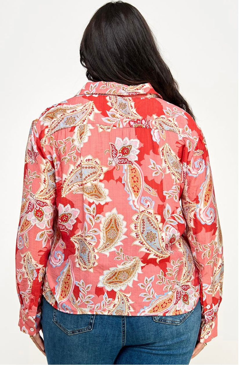 Coral Paisley Waist Tie Top